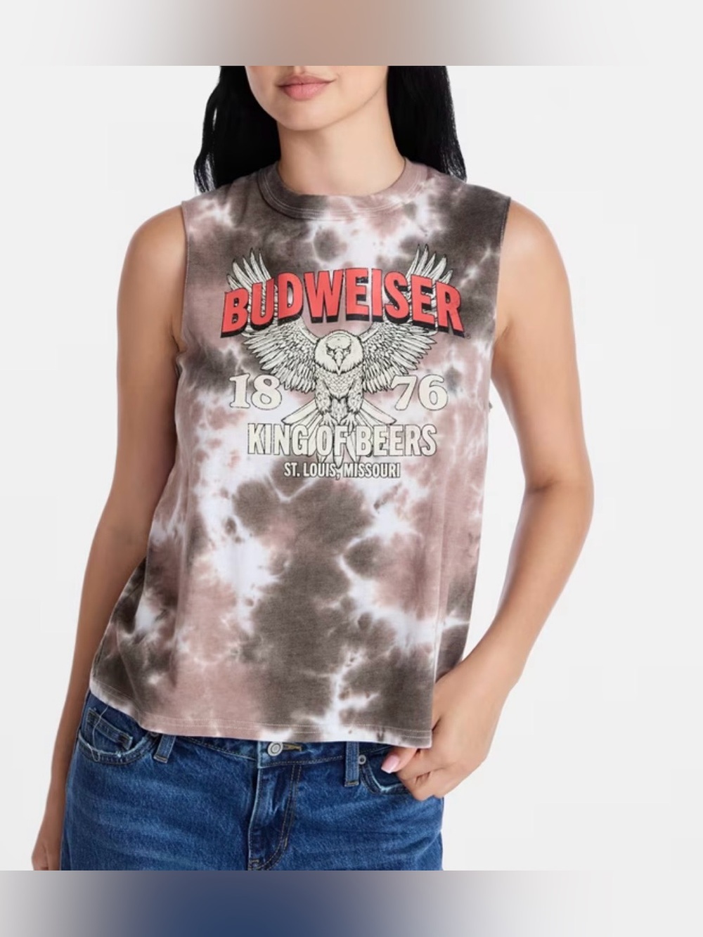 Budweiser Brown and White Tie-Dye Muscle Tank with Red Logo
